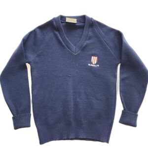 Vintage Charles Kirk of Worthing Blue Blundell's Monogrammed V-Neck Sweater